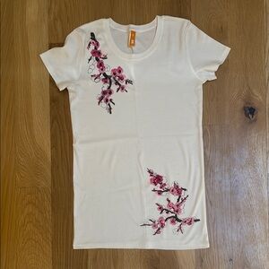 Floral Women's Top - White and Pink Cherry Blossom